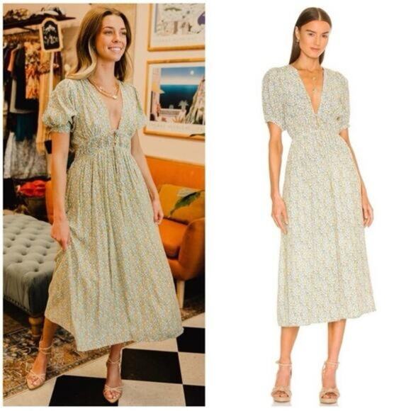 Faithfull the Brand Patrinico Smocked Midi Dress Sabinosa Floral NWT USA 12 - Picture 8 of 9